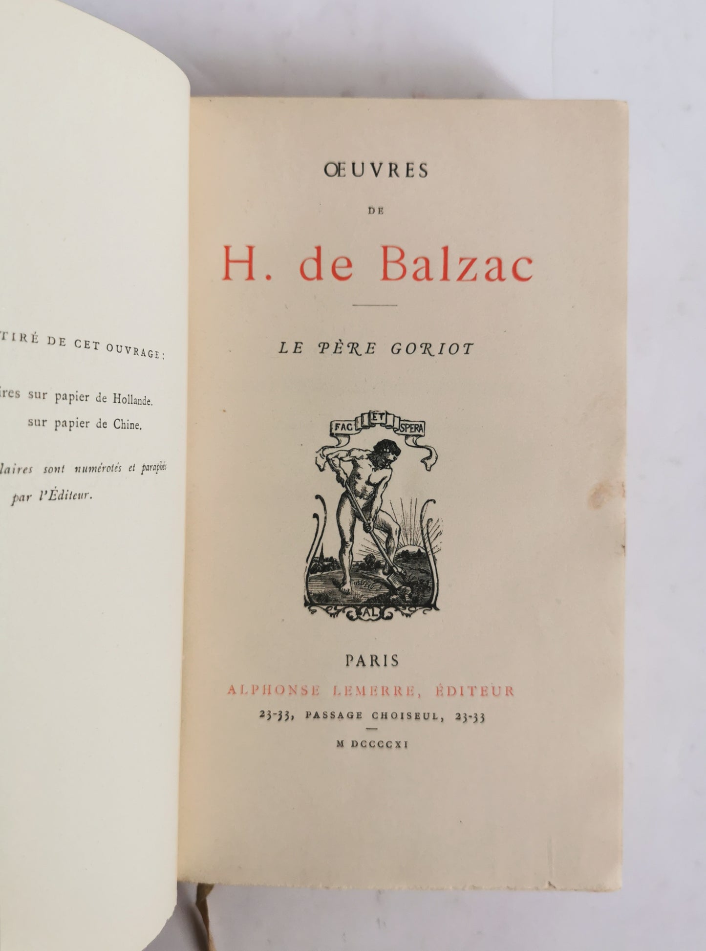 Le père Goriot, Honoré de Balzac, Alphonse Lemerre, 1911.